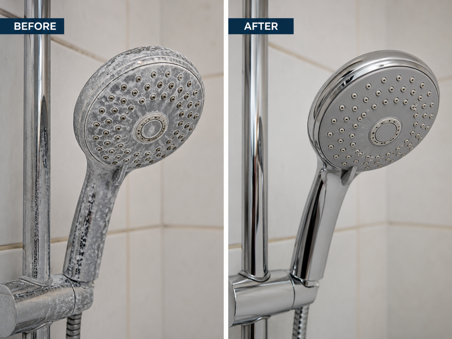 Shower head before and after softened water