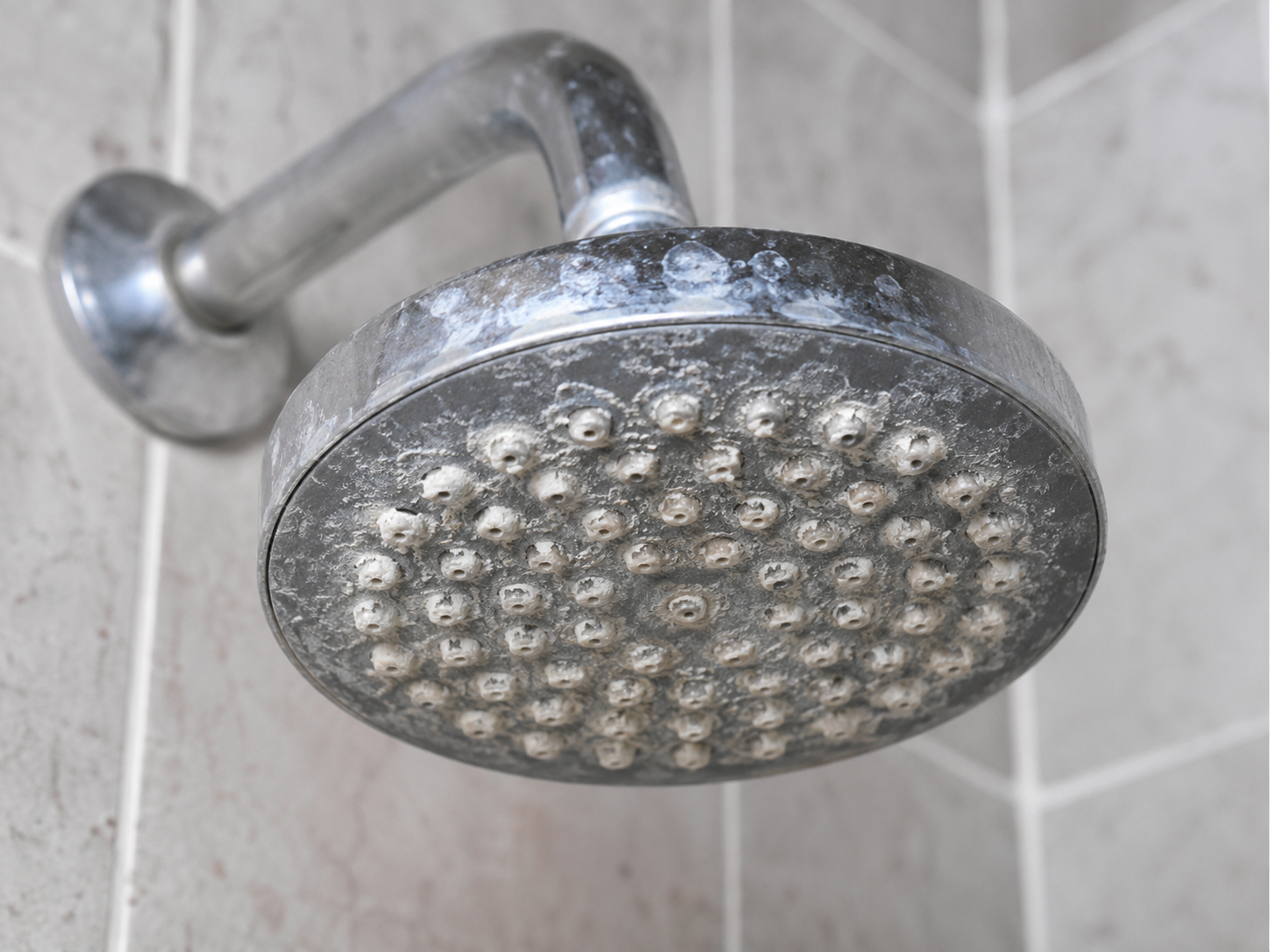 Shower head clogged with limescale